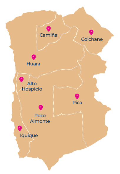 Mapa de la Región de Tarapacá con sus comunas